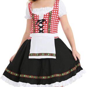 Girls German Dirndl Dress Oktoberfest Bavarian Costume Kids Halloween Maid Dress